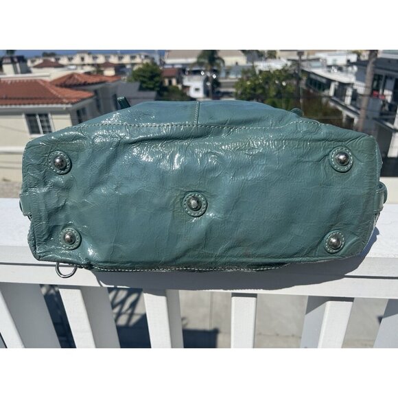 RARE VTG Y2K Lockheart shoulder teal blue patent leather bag large with dustbag - Picture 4 of 15